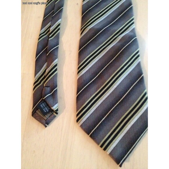 Valerio Garati Men's Tie Gray Black And Gold Stripe Neck Tie - Picture 2 of 4
